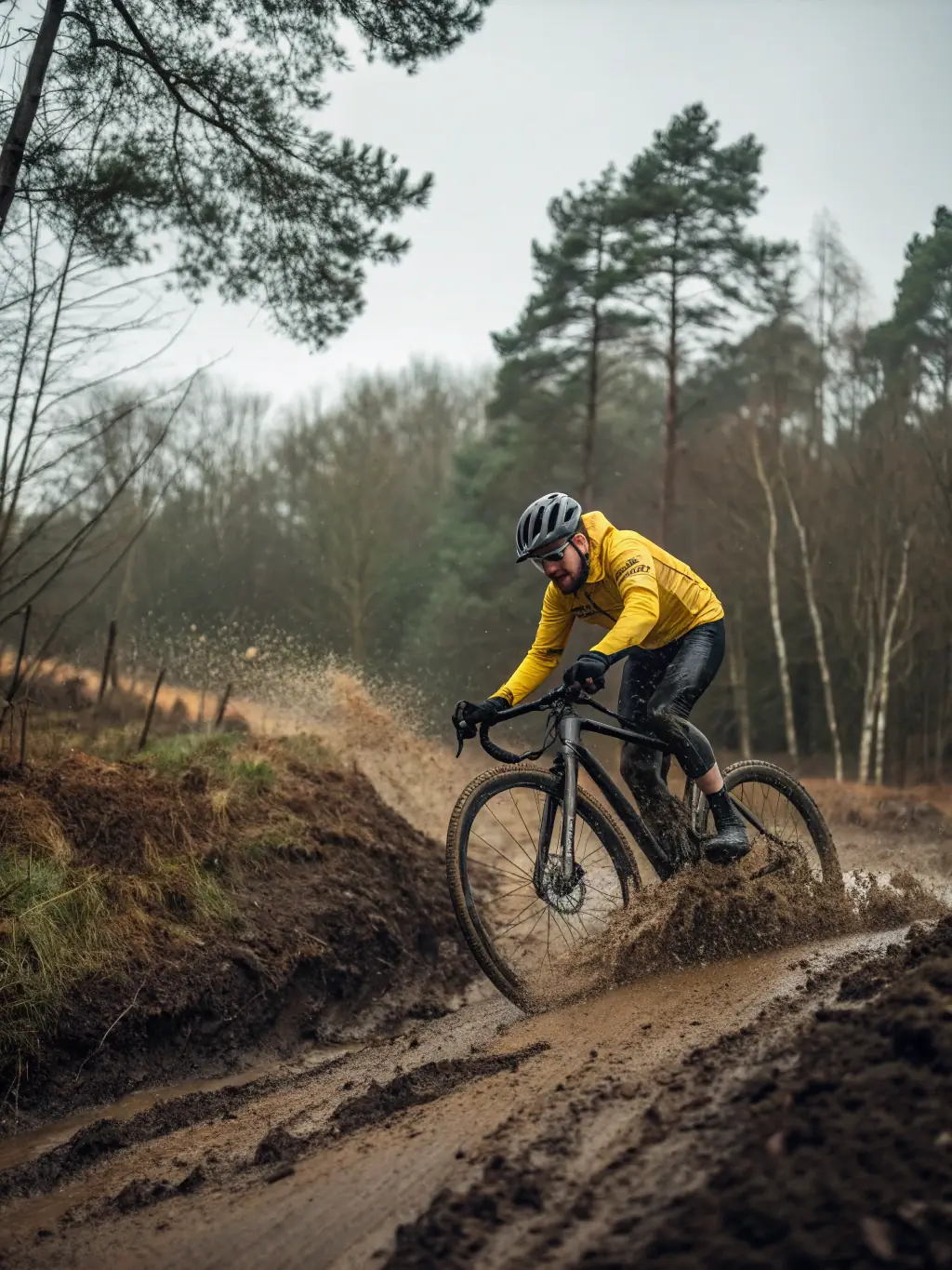 Cyclists participating in a cyclocross race on a muddy course, demonstrating the club's diverse cycling disciplines.