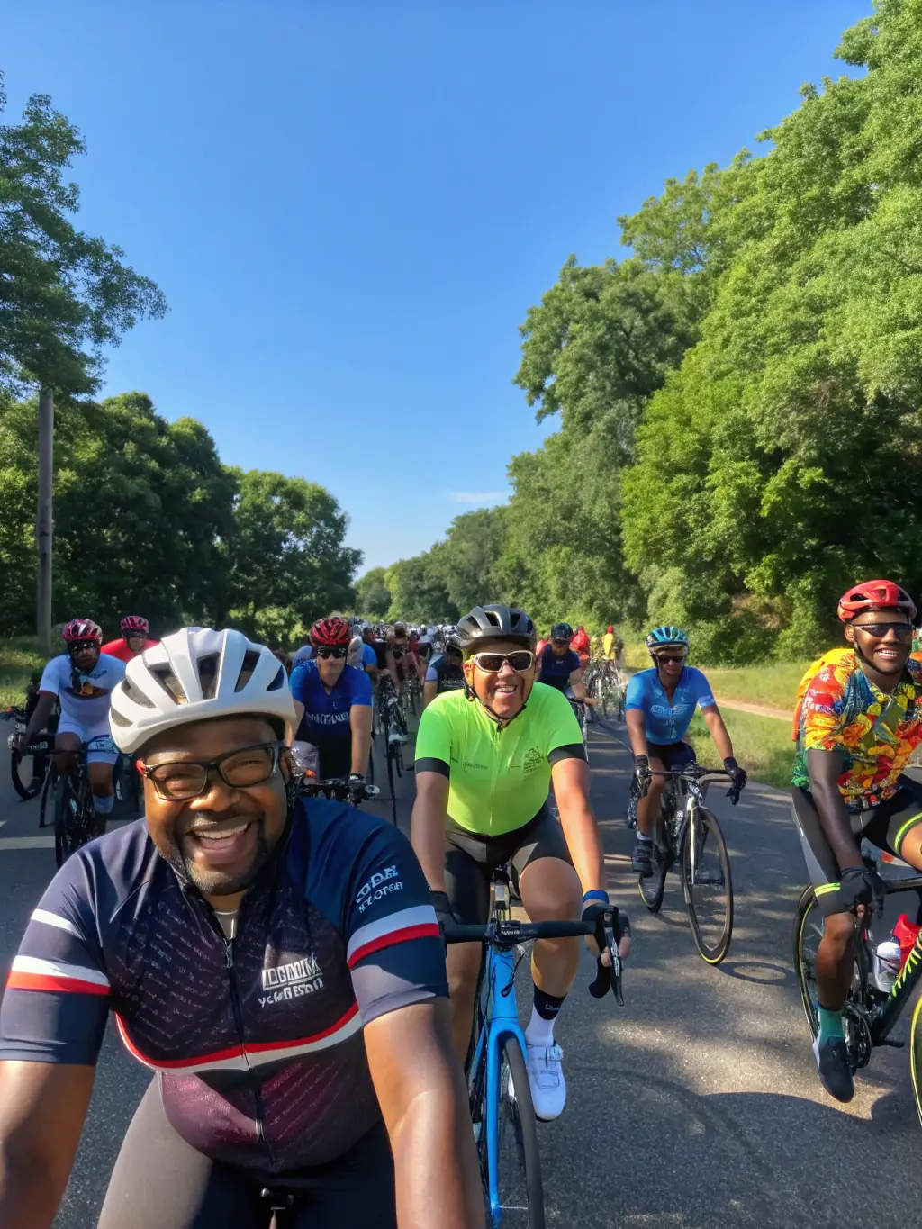 A group of cyclists riding through the scenic Marennes countryside, highlighting the club's recreational cycling activities.