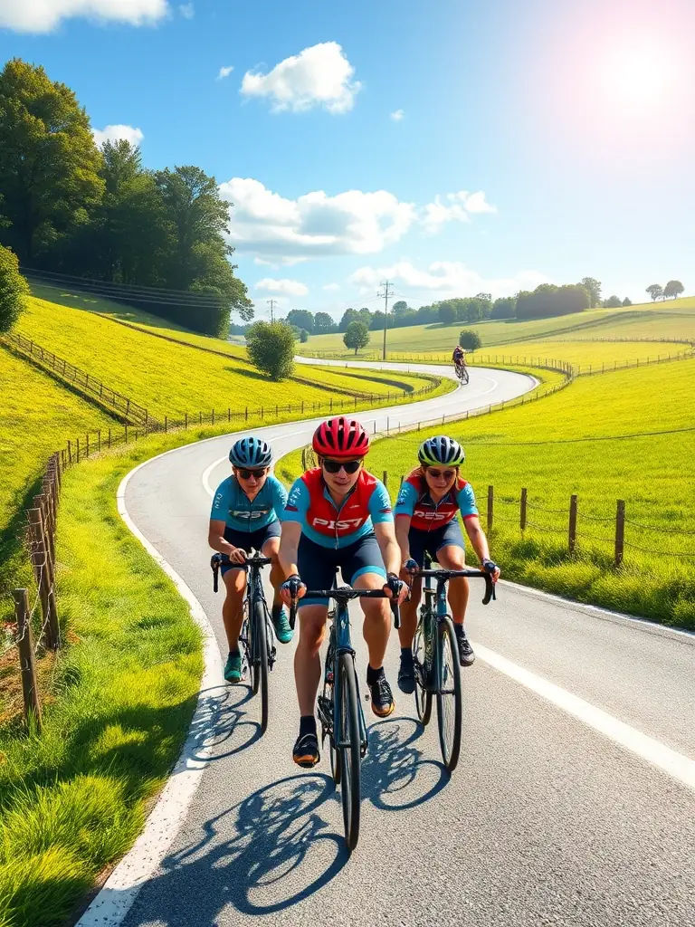 A cyclist leading a group of children during a cycling safety workshop, emphasizing the club's commitment to youth development.